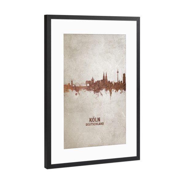 Poster mit Rahmen Schwarz (Metallic) "Köln Germany Rust Skyline" artboxONE - Städte / Köln - Cologne,Cologne skyline,Rust