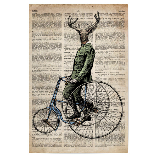 Poster 30x20 cm "Hirsch auf einem Fahrrad" artboxONE - Tiere - Tier,Wörterbuch,Antik,Vintage,Hirsch,Steampunk,Fahrrad,Wald,Viktorianisch