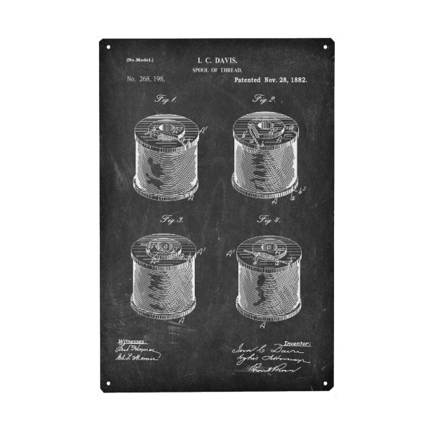 Metall Poster "Nähgarn Patent Tafelzeichnung" artboxONE - Schwarzweiß,Fashion,Für Mama