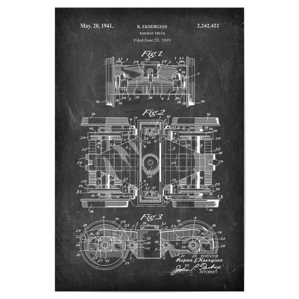 Poster 30x20 cm "Eisenbahnrad patent (Tafel)" artboxONE - Reise,Schwarzweiß,Für Papa