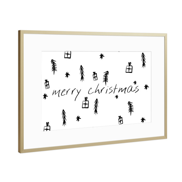 Poster mit Rahmen Gold "Merry christmas Tannenbaum" artboxONE - Schwarzweiß,Weihnachten - Weihnachten,Weihnachtsbaum,Grüße,Geschenke,Lettering