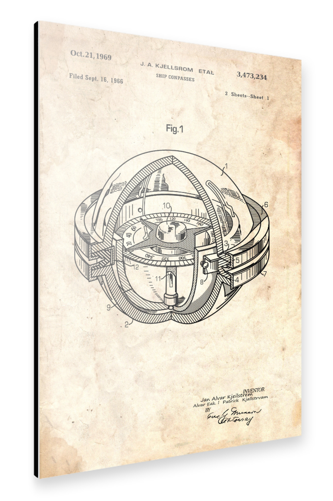 Alu-Dibond "Schiffskompass Patent (Antik)" 75x50 cm artboxONE