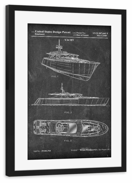 Poster mit Rahmen schwarz "Yacht Patent (Tafel)" artboxONE - Reise,Schwarzweiß,Reise / Strand und Meer