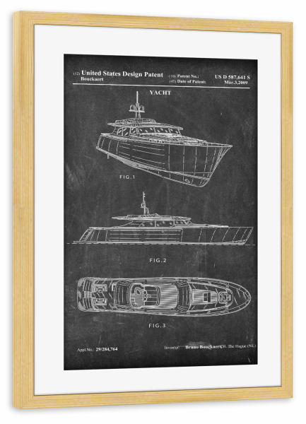 Poster mit Rahmen kiefer "Yacht Patent (Tafel)" artboxONE - Reise,Schwarzweiß,Reise / Strand und Meer