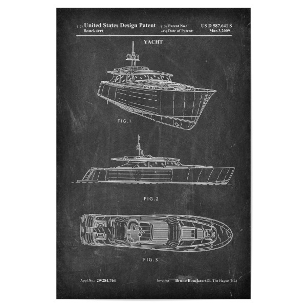 Poster "Yacht Patent (Tafel)" artboxONE - Reise,Schwarzweiß,Reise / Strand und Meer - Segelboot,Patent,Retro,Segel,Boot,Schiff,Meer,Yacht