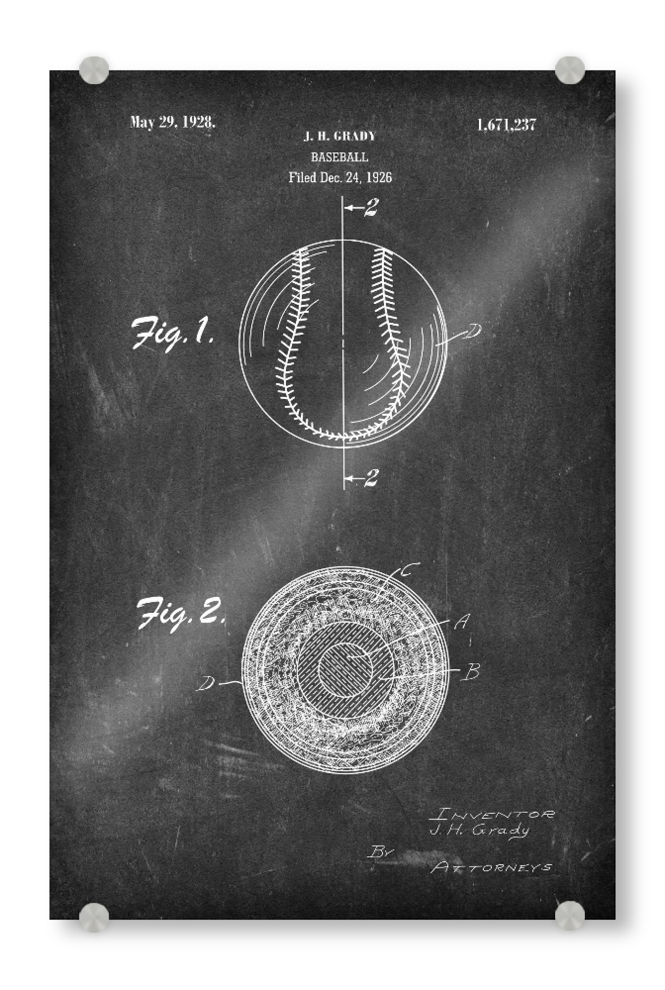 Acrylglasbild "Baseball Patent III (Tafel)" artboxONE - Schwarzweiß,Sport - Sport,Baseball,Vintage,Retro,Patent,Entwurf,Usa,America