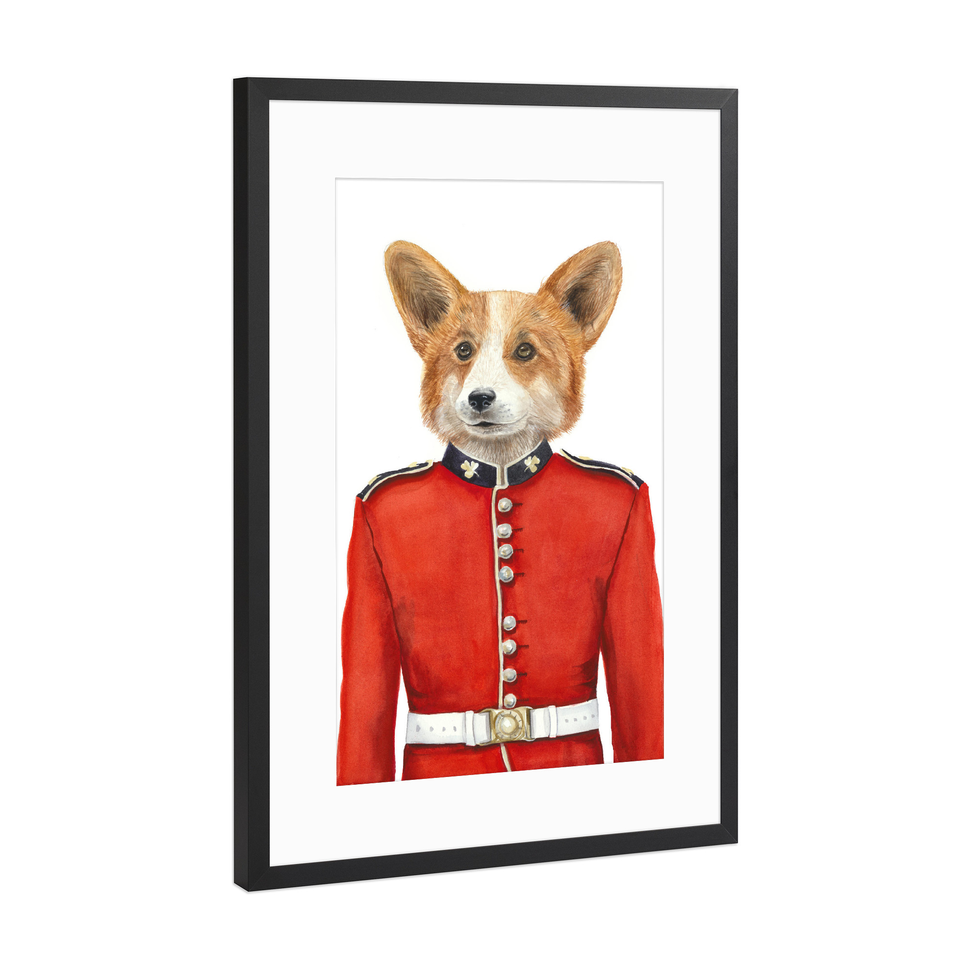 Poster mit Rahmen Schwarz (Metallic) "Welsh Corgi in Uniform" artboxONE - Für Kinder,Tiere
