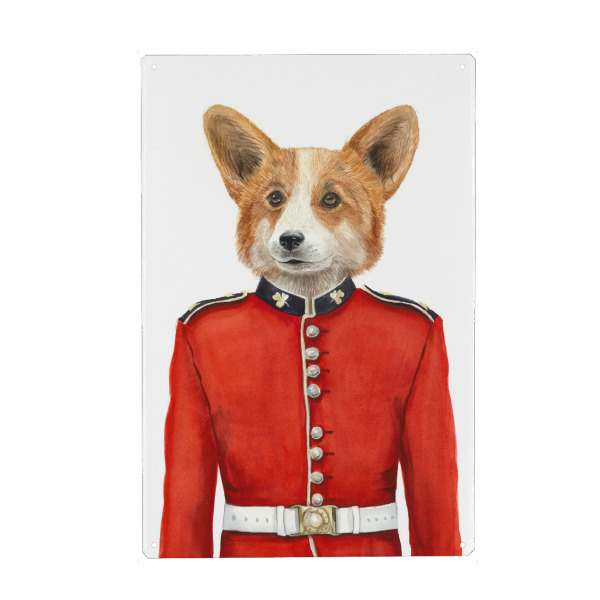 Metall Poster "Welsh Corgi in Uniform" artboxONE - Für Kinder,Tiere - Uniform,Viktorianisch,Armee,Marine,Soldat,Tier,Hund,Corgi,Welsh corgi