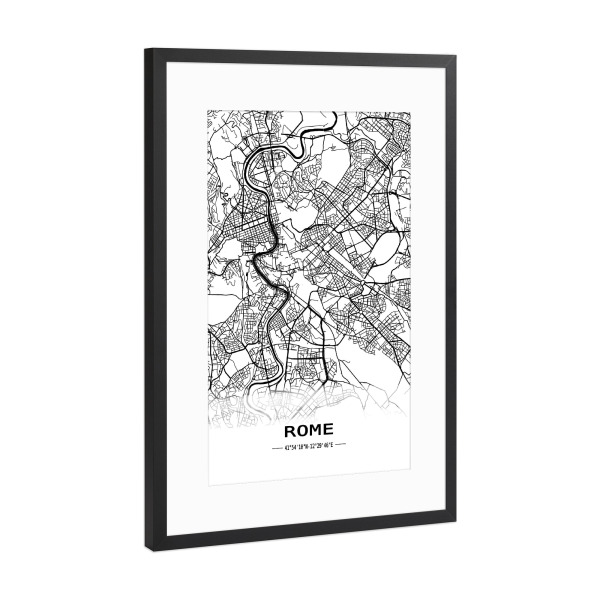 Poster mit Rahmen Schwarz (Metallic) "Rome Retro Map" artboxONE - Städte,Schwarzweiß,Städte / Rom,Kartografie - Retro,Map,Rome,Italy,Bella italia