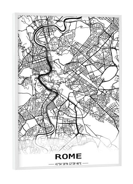 Poster mit weißem Rahmen "Rome Retro Map" artboxONE - Städte,Schwarzweiß,Städte / Rom,Kartografie - Retro,Map,Rome,Italy,Bella italia
