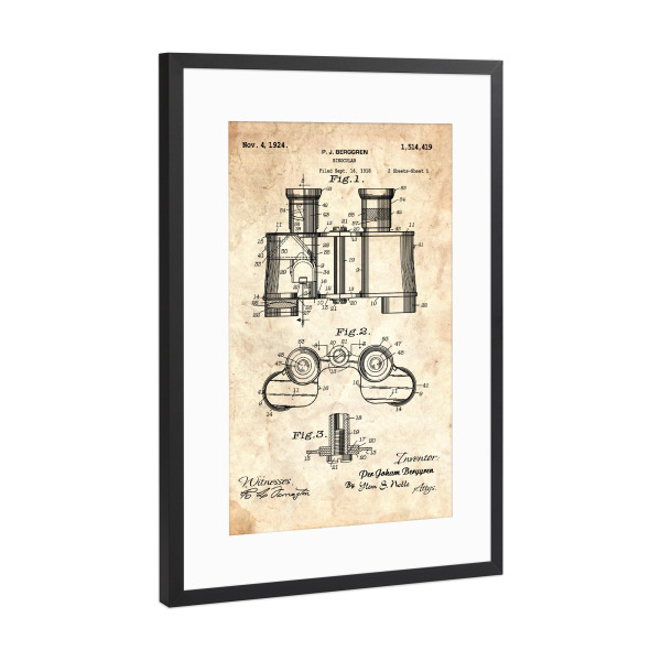 Poster mit Rahmen Schwarz (Metallic) "Fernglas Patent (Antik)" artboxONE - Reise,Reise / Strand und Meer,Für Papa