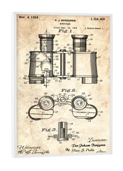 Poster mit weißem Rahmen "Fernglas Patent (Antik)" artboxONE - Reise,Reise / Strand und Meer,Für Papa