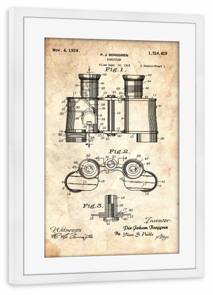 Poster mit Rahmen weiß "Fernglas Patent (Antik)" artboxONE - Reise,Reise / Strand und Meer,Für Papa