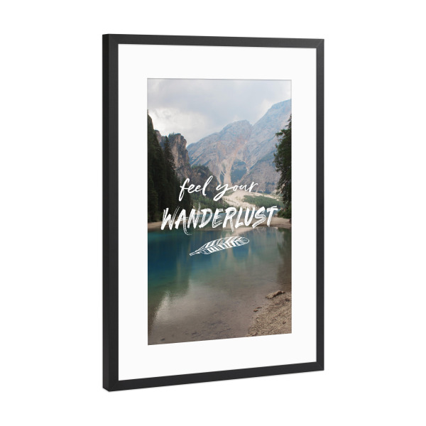 Poster mit Rahmen Schwarz (Metallic) "Feel your Wanderlust" artboxONE - Typografie,Sport / Motivation