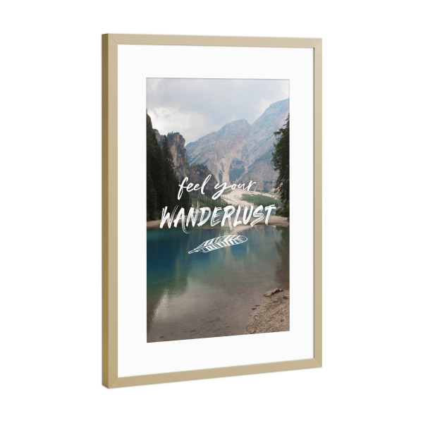 Poster mit Rahmen Gold "Feel your Wanderlust" artboxONE - Typografie,Sport / Motivation