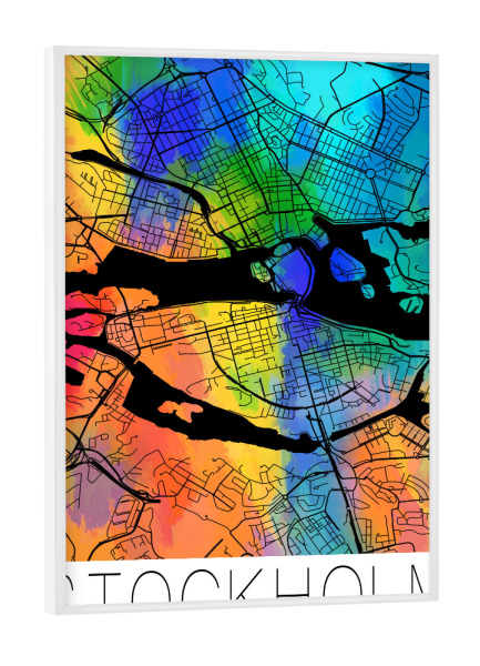 Poster mit weißem Rahmen "Retro Map Stockholm Watercolor" artboxONE - Städte,Städte / Stockholm,Kartografie - Retro,Map,Stockholm