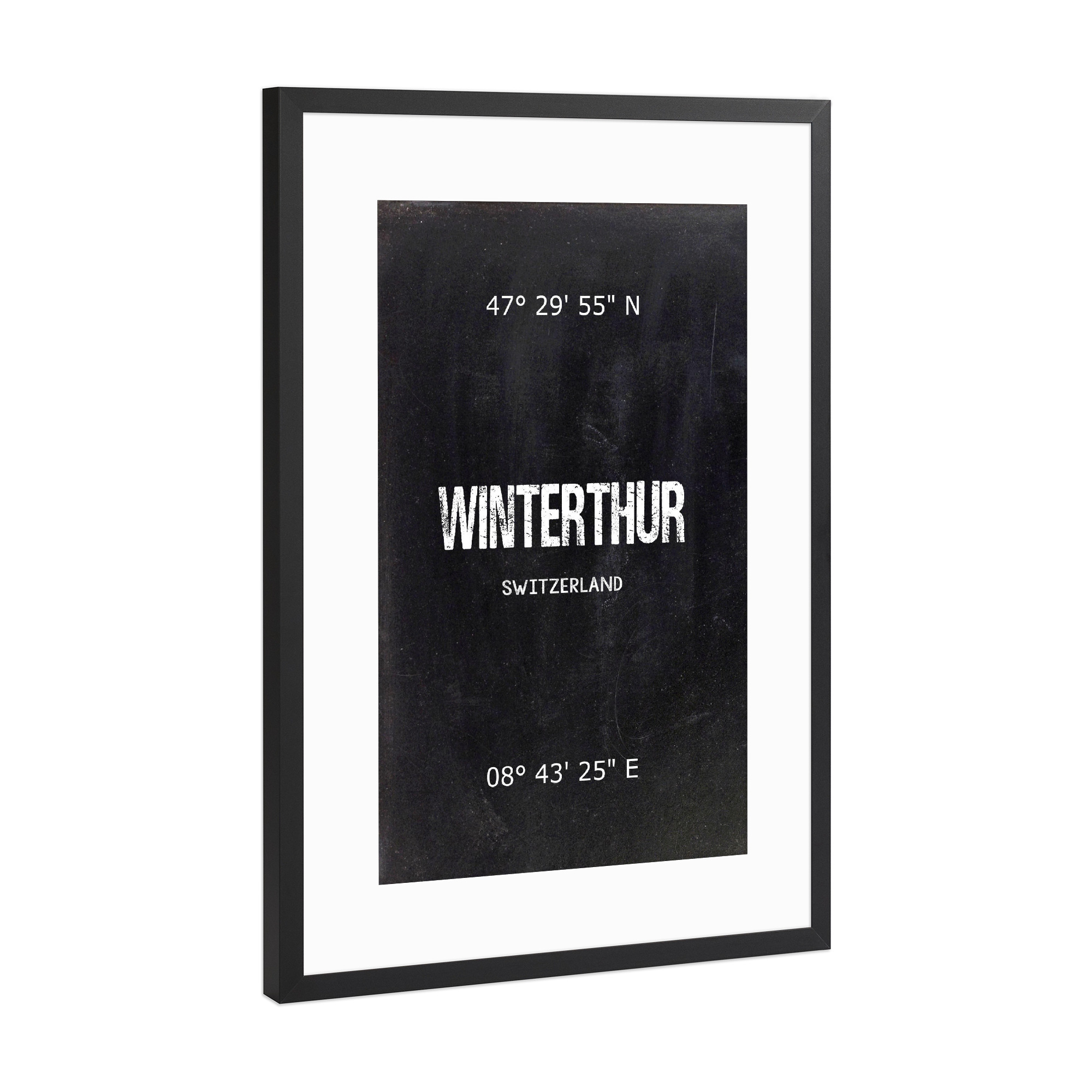 Poster mit Rahmen Schwarz (Metallic) "Winterthur Wall Art" artboxONE - Städte,Reise,Schwarzweiß - Switzerland,Art,Winterthur
