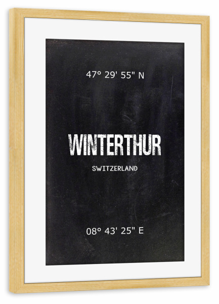 Poster mit Rahmen kiefer "Winterthur Wall Art" artboxONE - Städte,Reise,Schwarzweiß - Switzerland,Art,Winterthur
