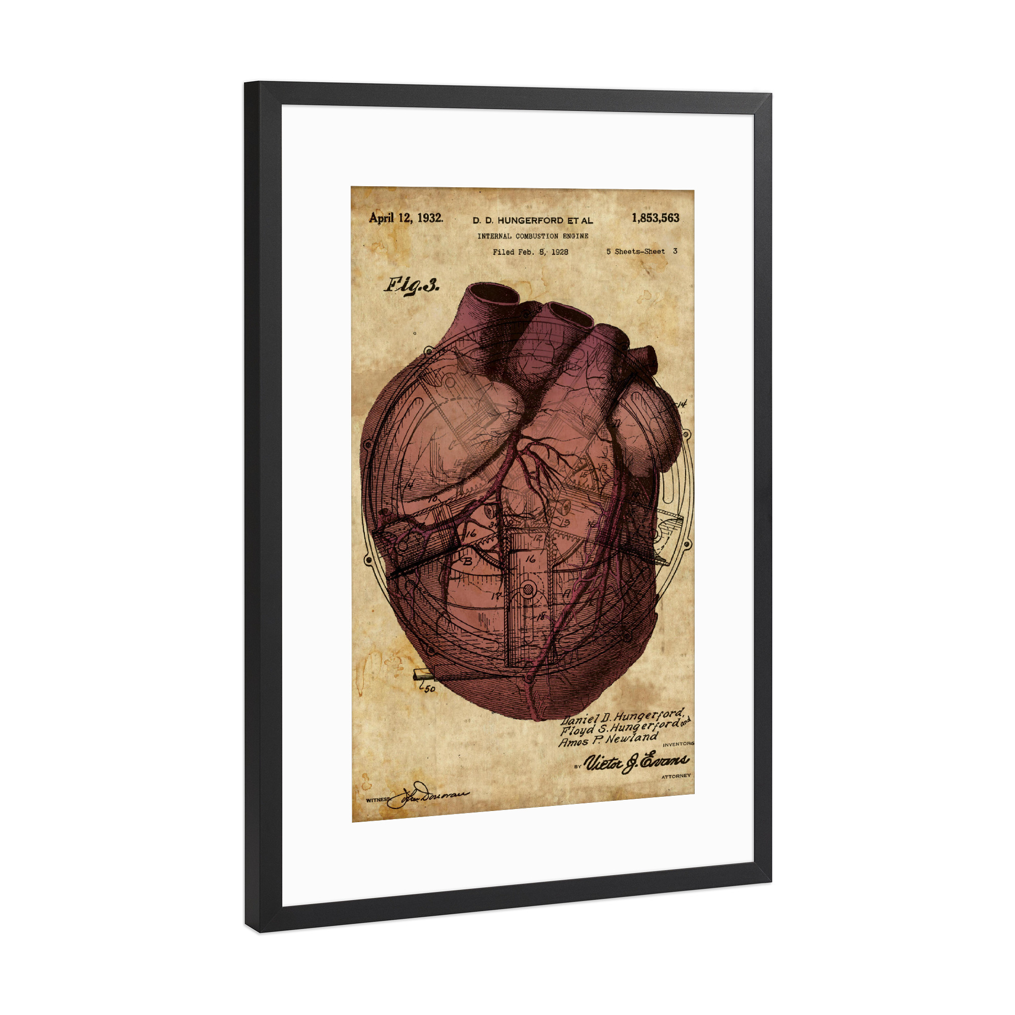 Poster mit Rahmen Schwarz (Metallic) "Menschen Herz" artboxONE - Streetart - Menschen herz,Herz,Anatomie,Medizin,Liebe,Love,Antik