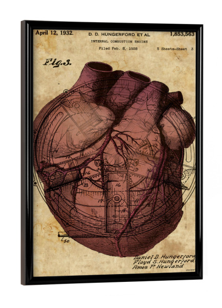 Poster mit schwarzem Rahmen "Menschen Herz" artboxONE - Streetart - Menschen herz,Herz,Anatomie,Medizin,Liebe,Love,Antik