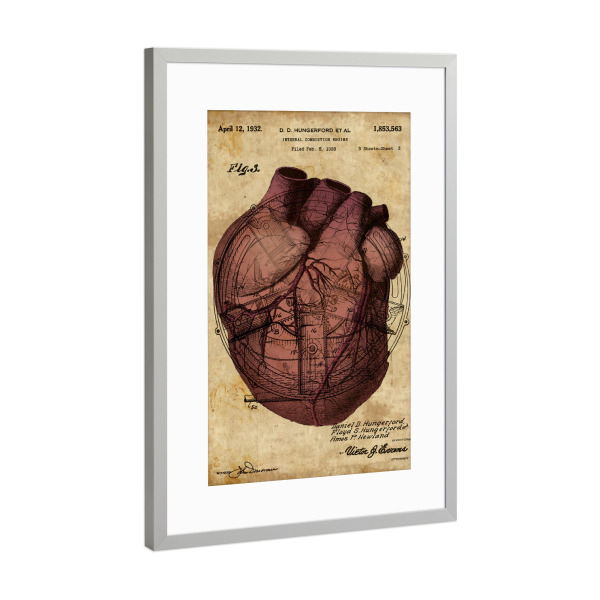 Poster mit Rahmen Silber "Menschen Herz" artboxONE - Streetart - Menschen herz,Herz,Anatomie,Medizin,Liebe,Love,Antik