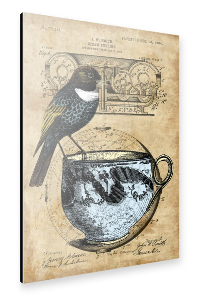 Alu-Dibond "Vogel auf einer Tasse" 30x20 cm artboxONE