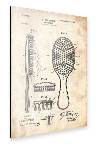 Alu-Dibond "Haarbürste Patent (Antik)" 30x20 cm artboxONE