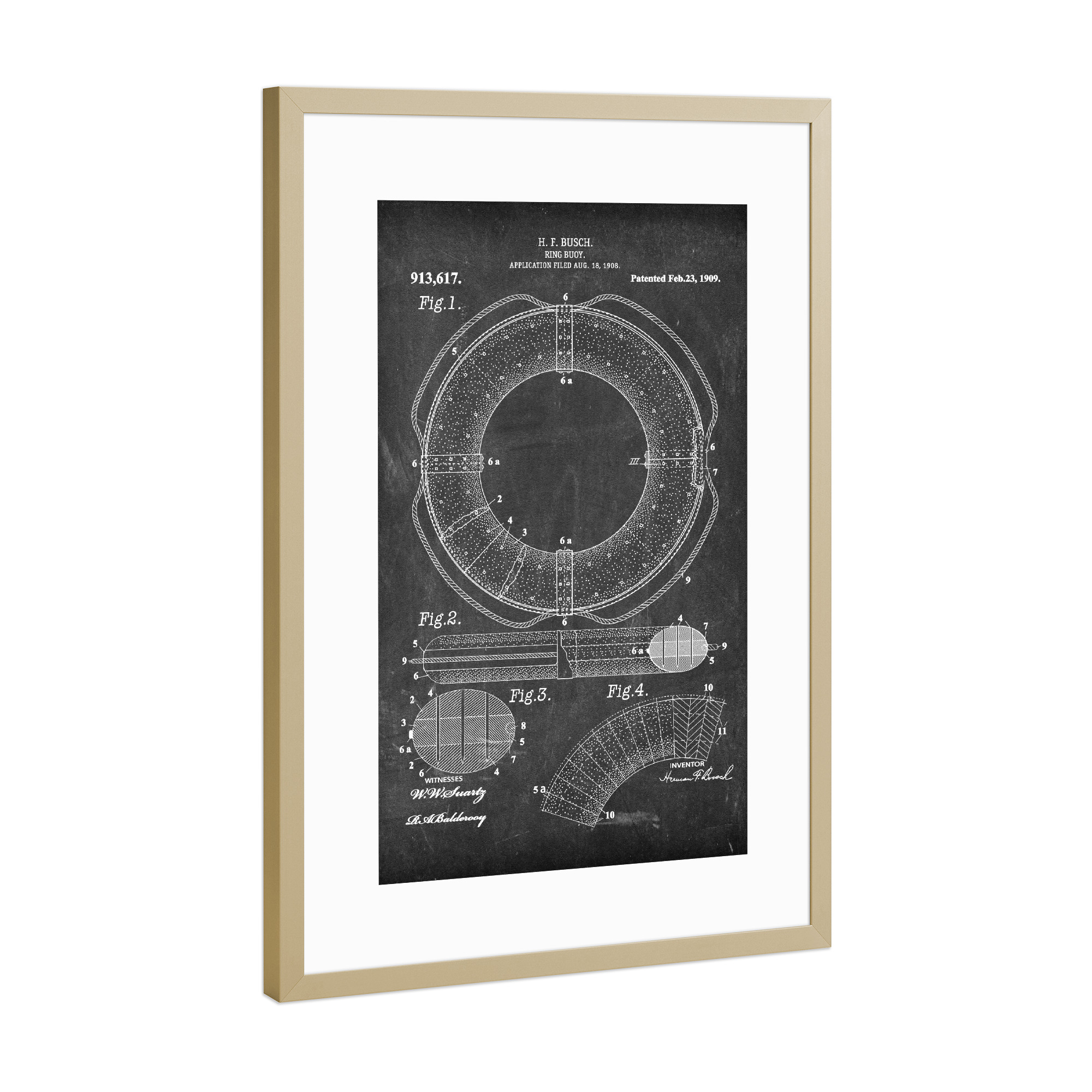 Poster mit Rahmen Gold "Rettungsring Patent (Tafel)" artboxONE - Reise,Schwarzweiß,Reise / Strand und Meer