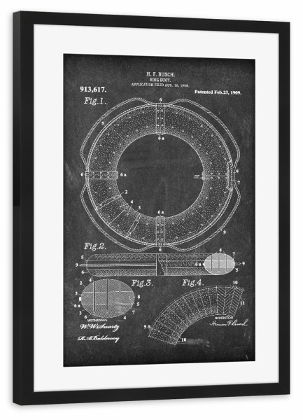 Poster mit Rahmen schwarz "Rettungsring Patent (Tafel)" artboxONE - Reise,Schwarzweiß,Reise / Strand und Meer