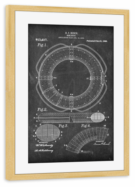 Poster mit Rahmen kiefer "Rettungsring Patent (Tafel)" artboxONE - Reise,Schwarzweiß,Reise / Strand und Meer