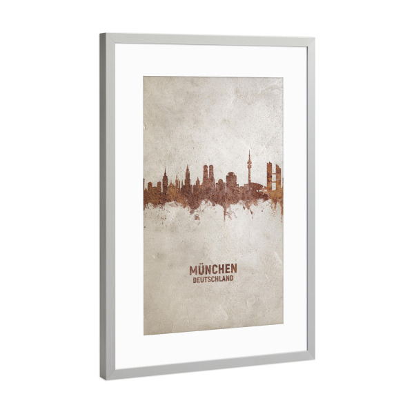 Poster mit Rahmen Silber "München Germany Rust Skyline" artboxONE - Städte / München - Munich,München,Skyline,Rust