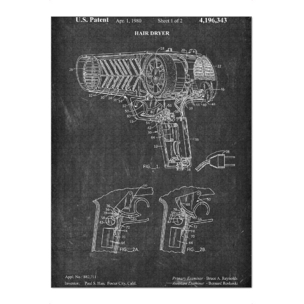 Puzzle Ravensburger "Fön Patent (Tafel)" artboxONE - Schwarzweiß,Fashion - Barbier,Barber,Herrenfriseur,Patent,Retro,Haar,Haartrockner,Fön,Föhn
