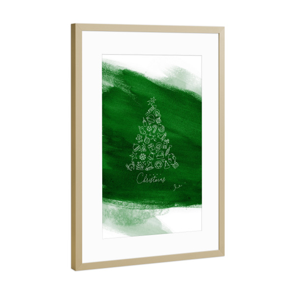 Poster mit Rahmen Gold "Pen line christmas tree green" artboxONE - Für Kinder,Fashion,Weihnachten,Für Mama,Für Papa,Festivals - Tree,Brush