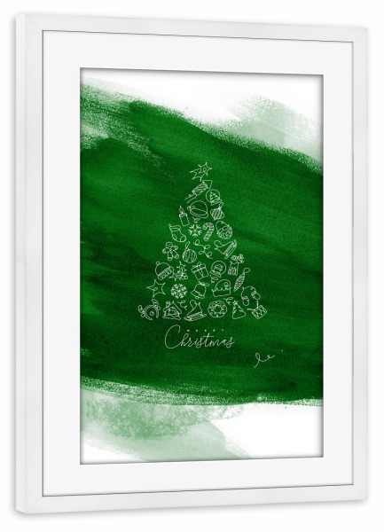Poster mit Rahmen weiß "Pen line christmas tree green" artboxONE - Für Kinder,Fashion,Weihnachten,Für Mama,Für Papa,Festivals - Tree,Brush