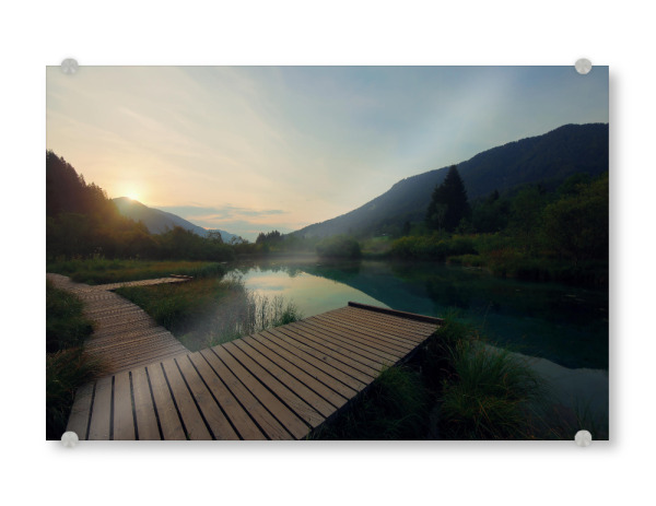 Acrylglasbild "Zelenci Sunrise" artboxONE - Natur,Buchstaben / L - Slovenia,Landscape,Nationalpark,Slowenien,Sunrise,Sunset,See
