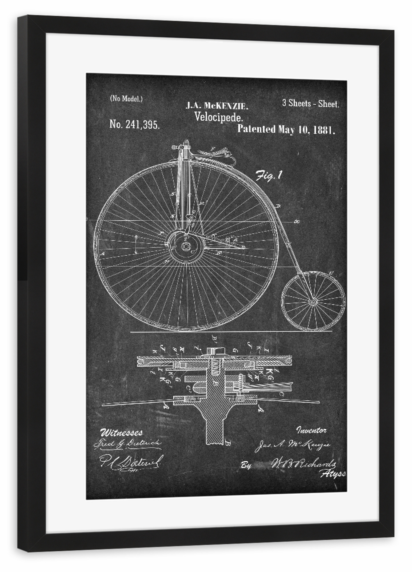 Poster mit Rahmen schwarz "Vintage Fahrrad V (Tafel)" artboxONE - Reise,Schwarzweiß,Streetart,Sport