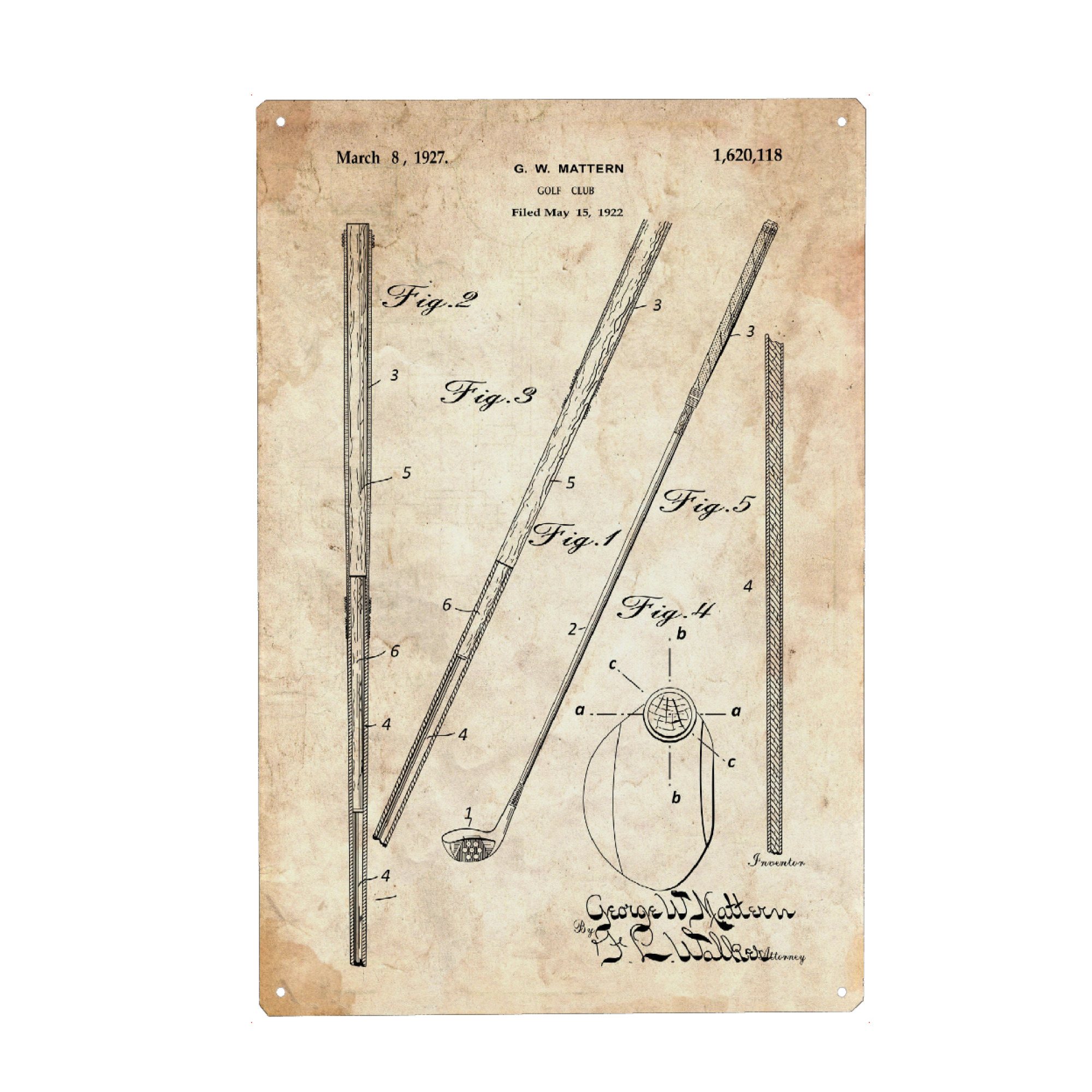 Holzbild "Golfschläger (Antik)" artboxONE - Sport - Golfschläger,Patent,Golf,Vintage,Sport,Retro