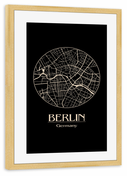 Poster mit Rahmen kiefer "Retro Map of Berlin Round" artboxONE - Städte,Städte / Berlin,Kartografie - Retro,Map,Berlin