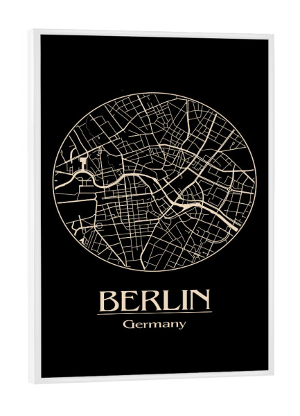 Poster mit weißem Rahmen "Retro Map of Berlin Round" artboxONE - Städte,Städte / Berlin,Kartografie - Retro,Map,Berlin