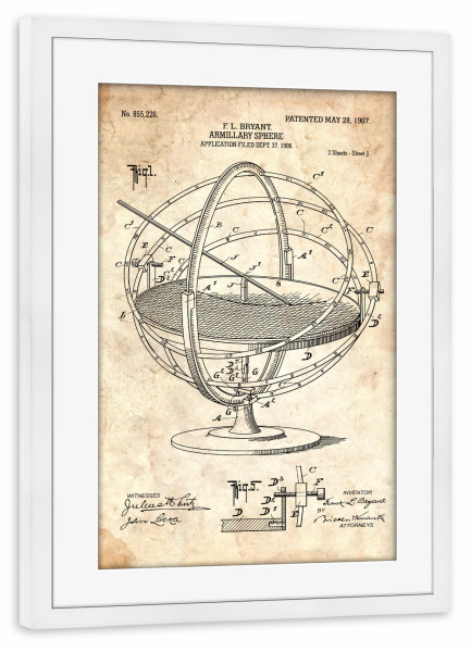 Poster mit Rahmen weiß "Astronomie: Sphäre (Antik)" artboxONE - Galaxy - Astronomie,Sternkunde,Sterne,Vintage,Retro,Kosmos,Wissenschaft,Galaxis