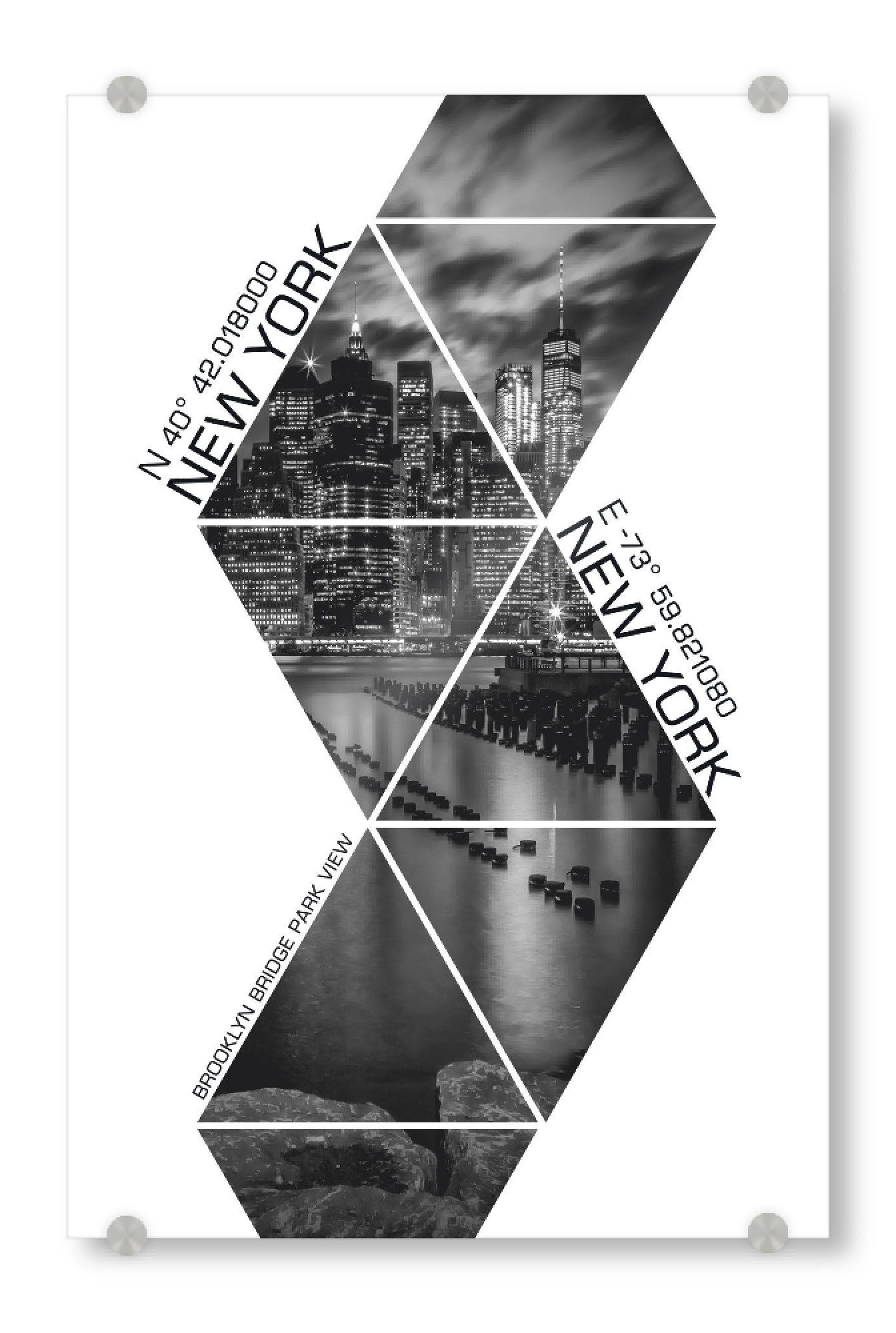 Acrylglasbild "Koordinaten BROOKLYN BRIDGE PARK" artboxONE - Städte / New York,Schwarzweiß - Skyline,Modern,New york,Triangle