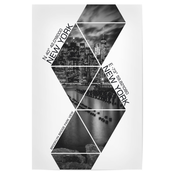 Poster 30x20 cm "Koordinaten BROOKLYN BRIDGE PARK" artboxONE - Städte / New York,Schwarzweiß - Skyline,Modern,New york,Triangle