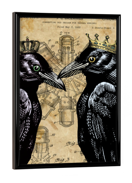Poster mit schwarzem Rahmen "Königliche Raben" artboxONE - Tiere - Raben,Tier,Vogel,Rabe,Krone,Krähe,König