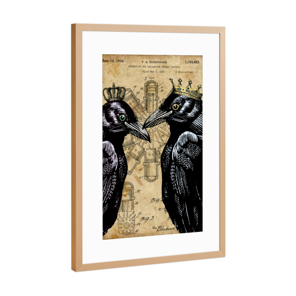 Poster mit Rahmen Kupfer "Königliche Raben" artboxONE - Tiere - Raben,Tier,Vogel,Rabe,Krone,Krähe,König