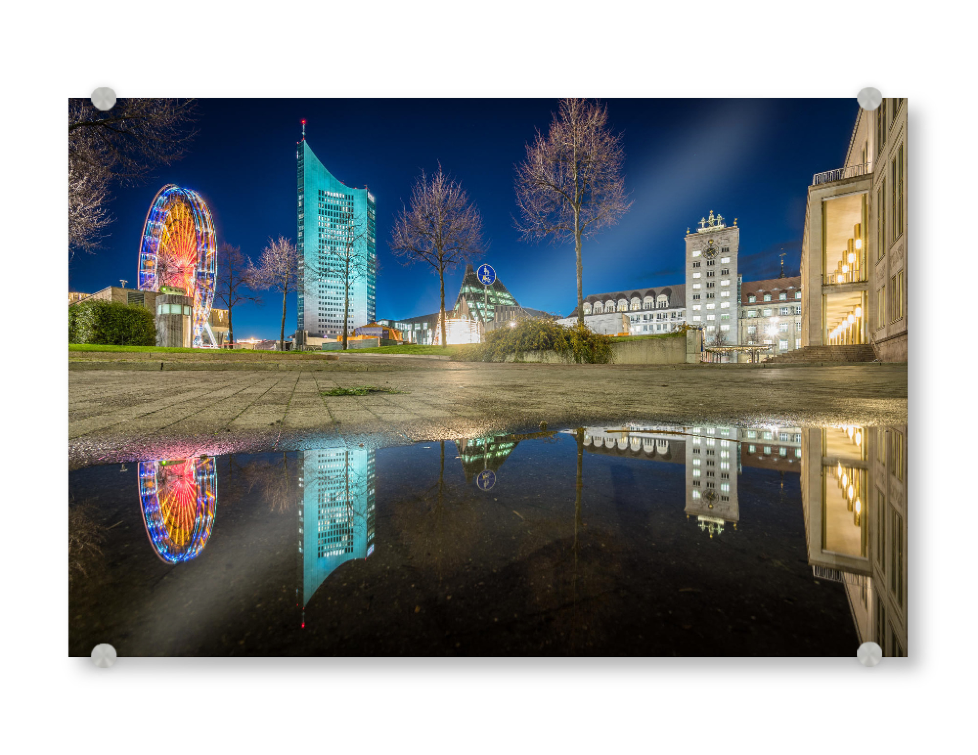 Acrylglasbild "Augustusplatz im Spiegel" artboxONE - Städte,Architektur - Leipzig,Augustusplatz,Abend,Stadt,Skyline,Deutschland,Riesenrad