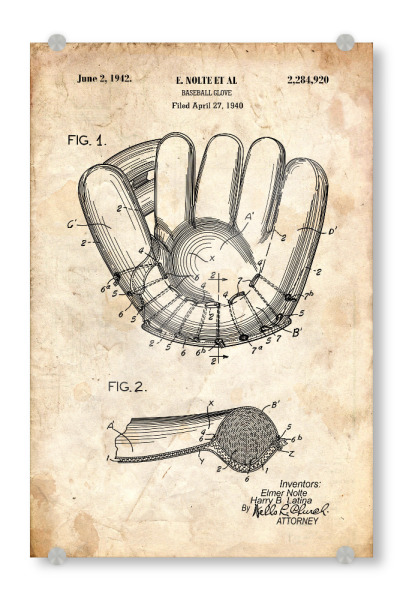 Acrylglasbild "Baseballhandschuh II (Antik)" artboxONE - Sport - Sport,Baseball,Vintage,Retro,Patent,Blaupause,Entwurf,Usa,Fitness,America
