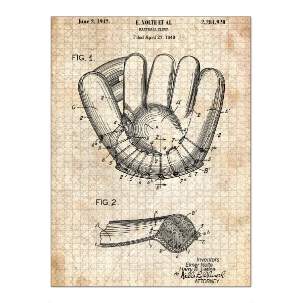 Puzzle Ravensburger "Baseballhandschuh II (Antik)" artboxONE - Sport - Sport,Baseball,Vintage,Retro,Patent,Blaupause,Entwurf,Usa,Fitness,America