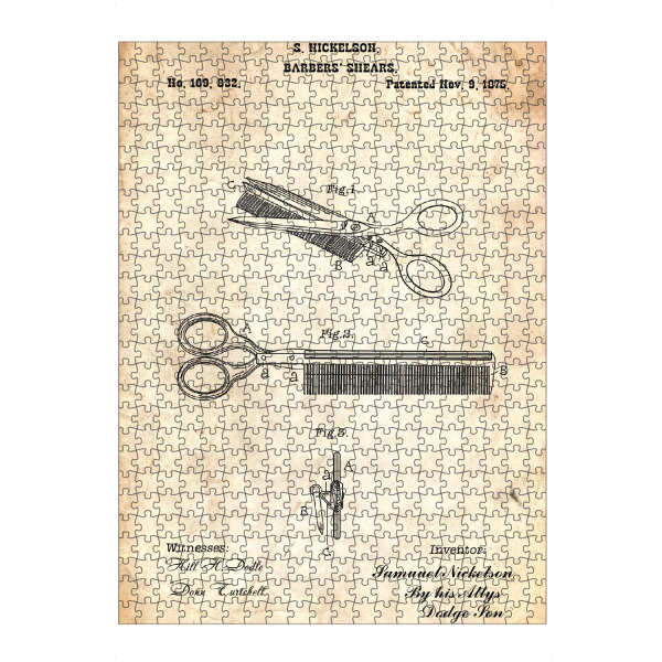Puzzle Ravensburger "Friseurschere Patent (Antik)" artboxONE - Fashion,Streetart