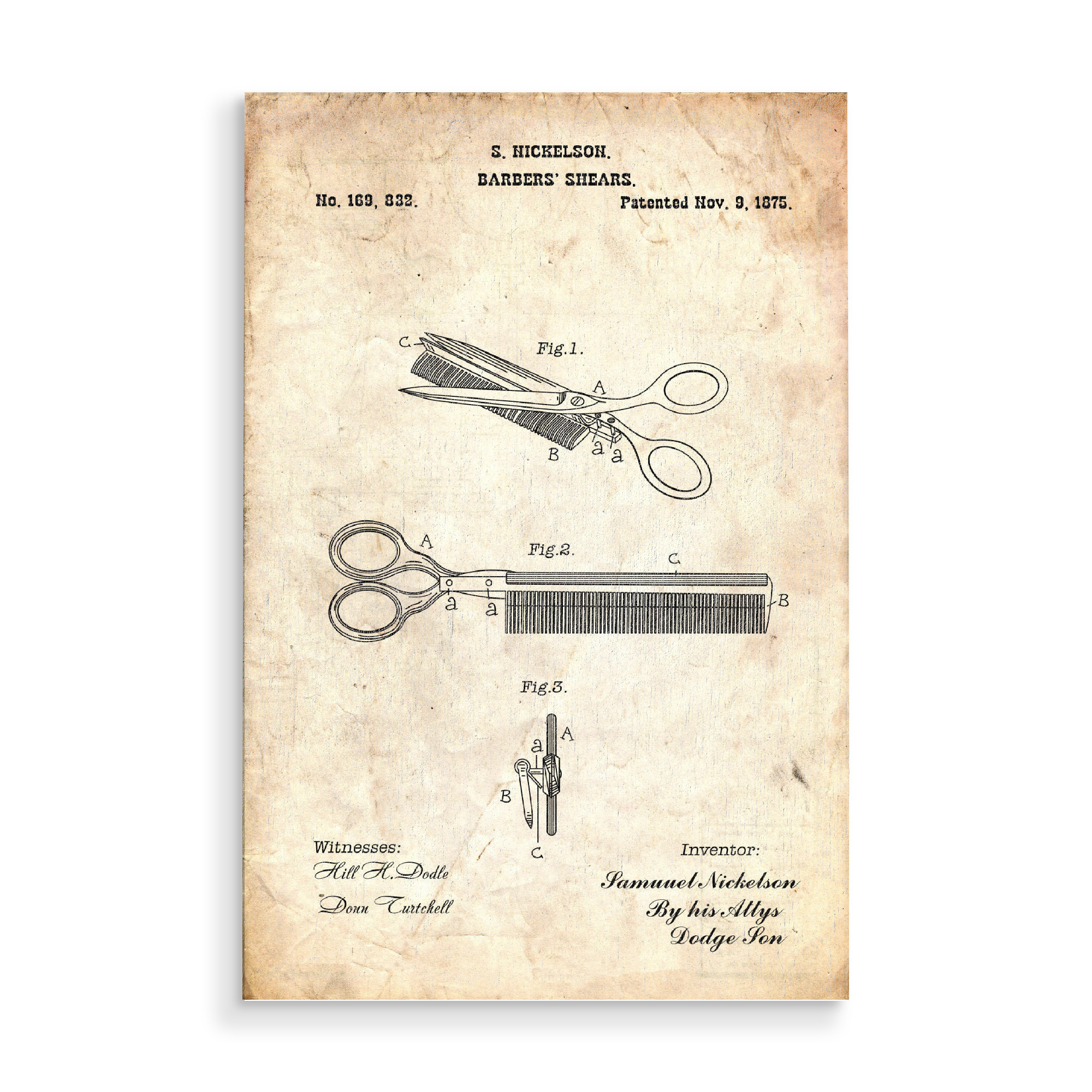 Holzbild "Friseurschere Patent (Antik)" artboxONE - Fashion,Streetart - Friseurschere,Friseur,Barbier,Barber,Herrenfriseur,Patent,Retro,Vintage,Haar