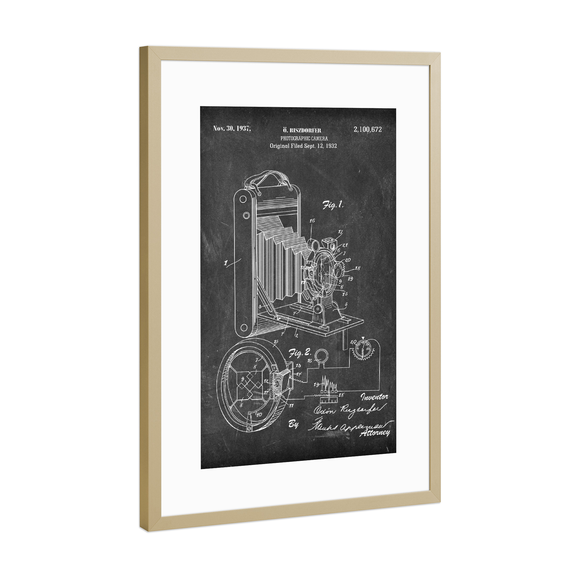 Poster mit Rahmen Gold "Vintage Kamera III (Tafel)" artboxONE - Reise,Film,Abstrakt,Schwarzweiß,Streetart